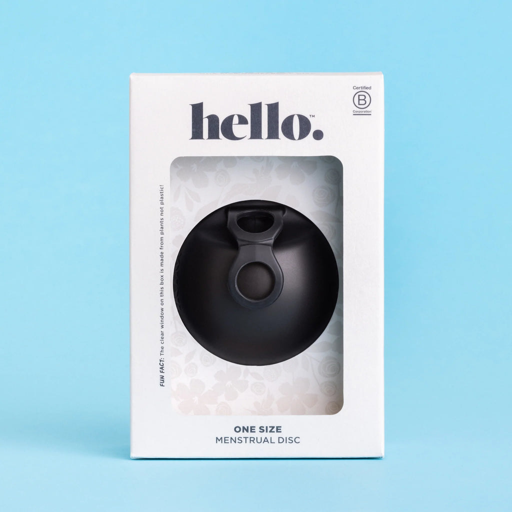 Hello Menstrual Disc in box packaging