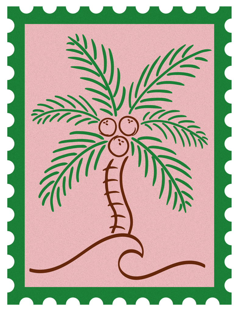 Coconut Beach Stamp Illustration