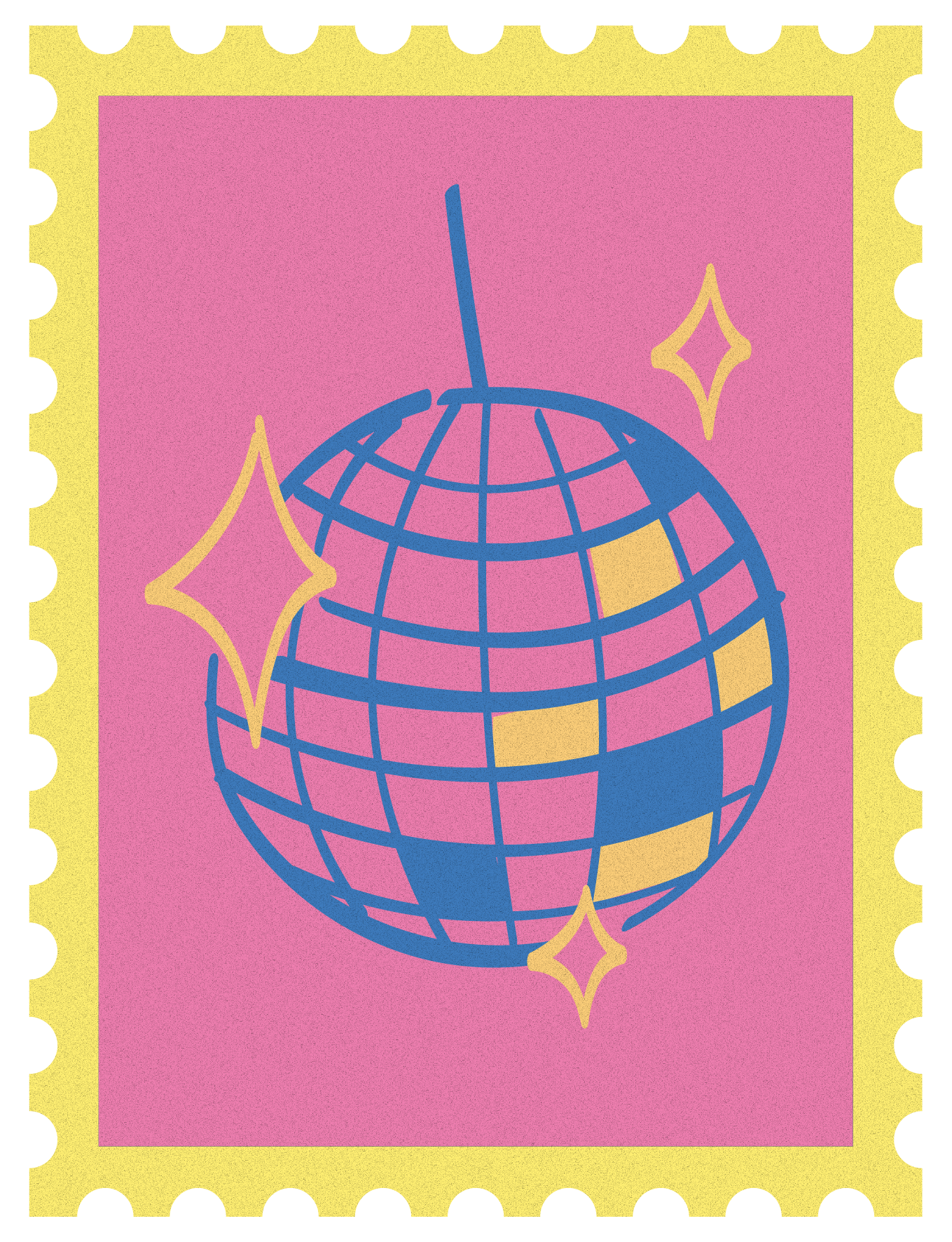 Rooftop Disco Stamp Illustration