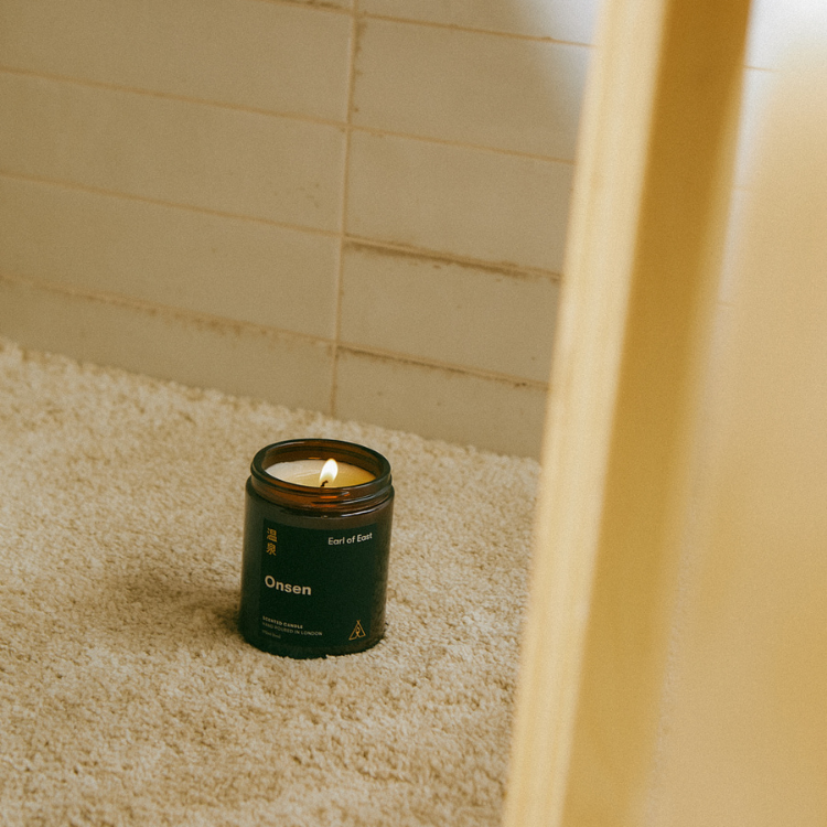 Onsen Soy Candle in the bathroom