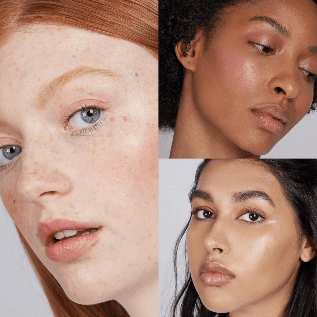 women with different skin tone color wearing Cotton Candy Skies Lip-to-Lid Balmies