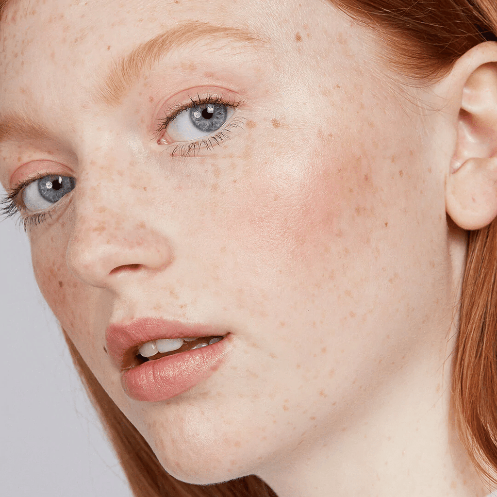 woman with fair skin tone wearing Rose Lip-to-Lid Balmie