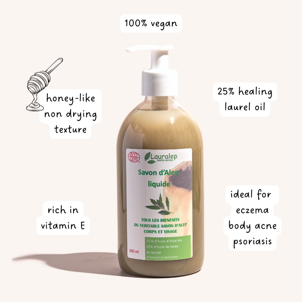 Organic Aleppo Liquid Soap with 25% Laurel features